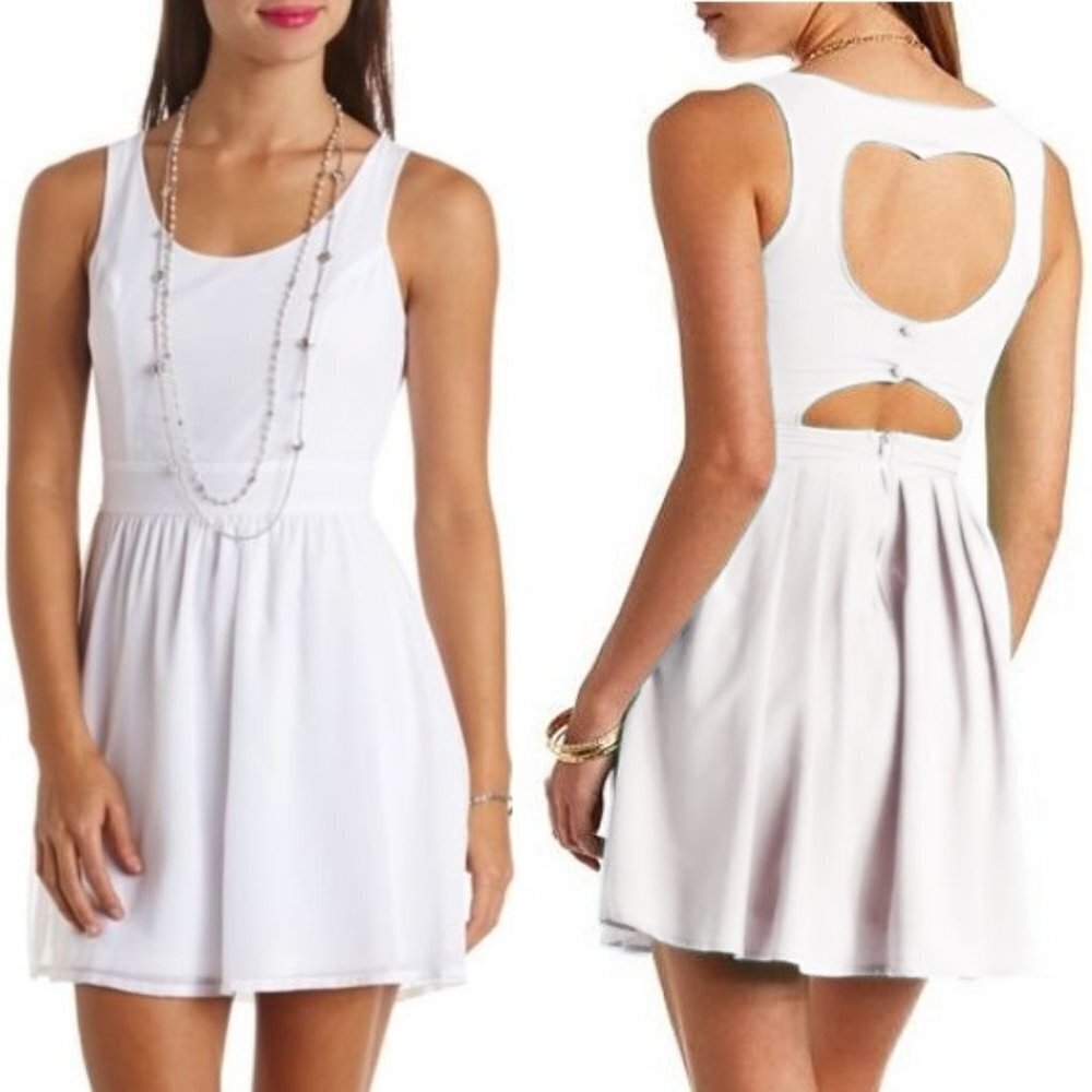 White Open Heart‎ Cut Out Back Chiffon Skater Dress Charlotte Russe
